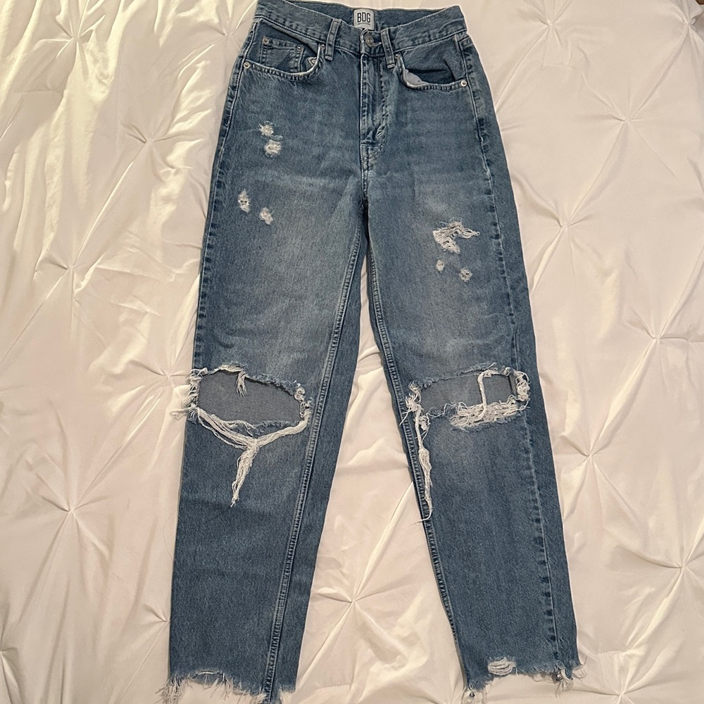 Urban Outfitters Women's Distressed High-Rise Baggy Jeans - Blue